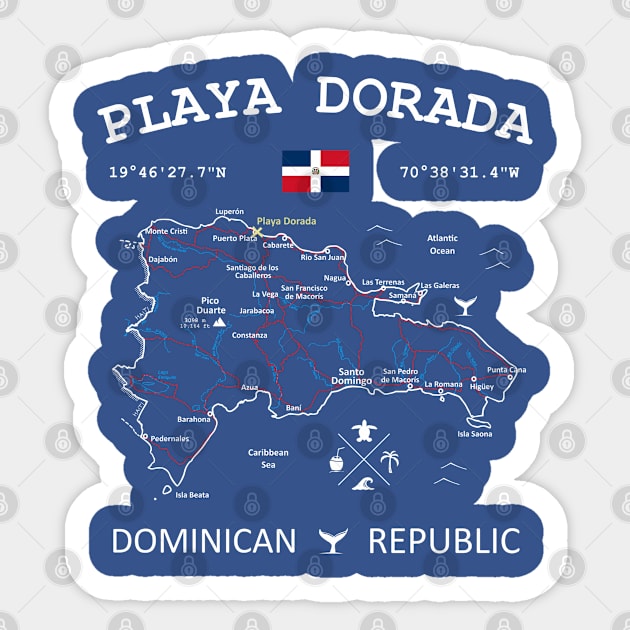 Playa Dorada Dominican Republic Flag Travel Map Coordinates GPS Sticker by French Salsa